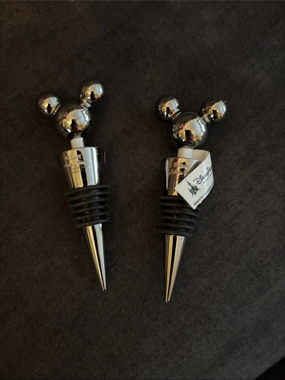 Disney Chrome Mickey Head Wine Stoppers with Black Rings - Set of 2
